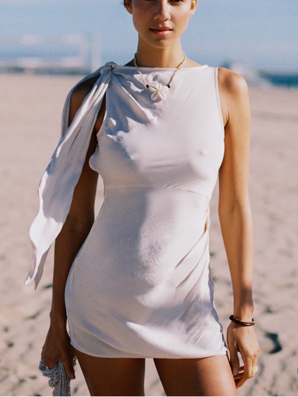 Tie detail boat neck dress
